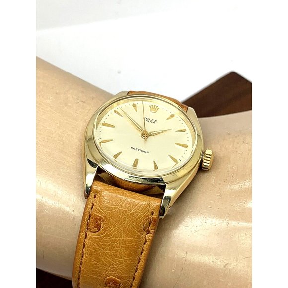 Rolex Oyster Precision Men's Watch Vintage Swiss Hand Wind 14k Gold Case - Picture 5 of 13